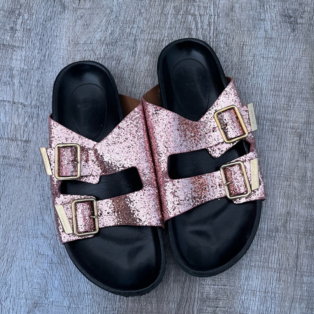 Givenchy Pink glitter sandals slides buckle 39